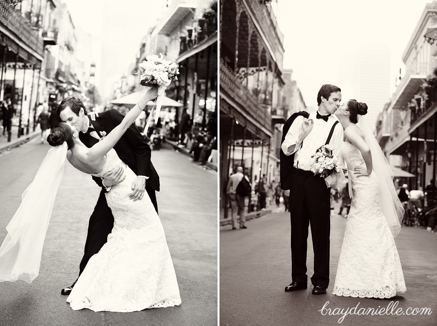 bride and groom in new orleans French Quarter