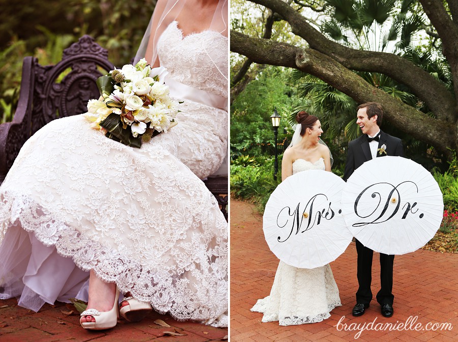lace wedding gown + wedding parasol Audubon Tea Room, New Orleans, LA