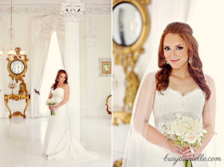 bride with red hair standing in white room by Bray Danielle Photography 