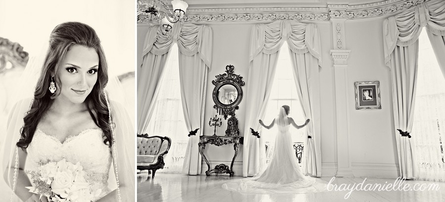 bridal portrait silhouette in front of large window in plantation by Bray Danielle Photography 