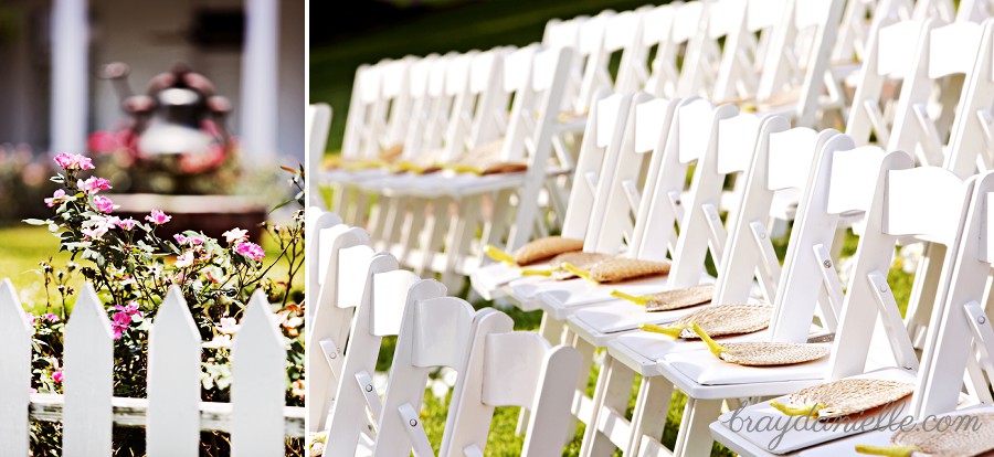White chairs at outdoor wedding reception