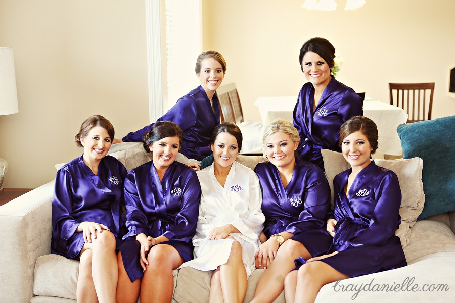 Bridesmaids with matching monogrammed robes