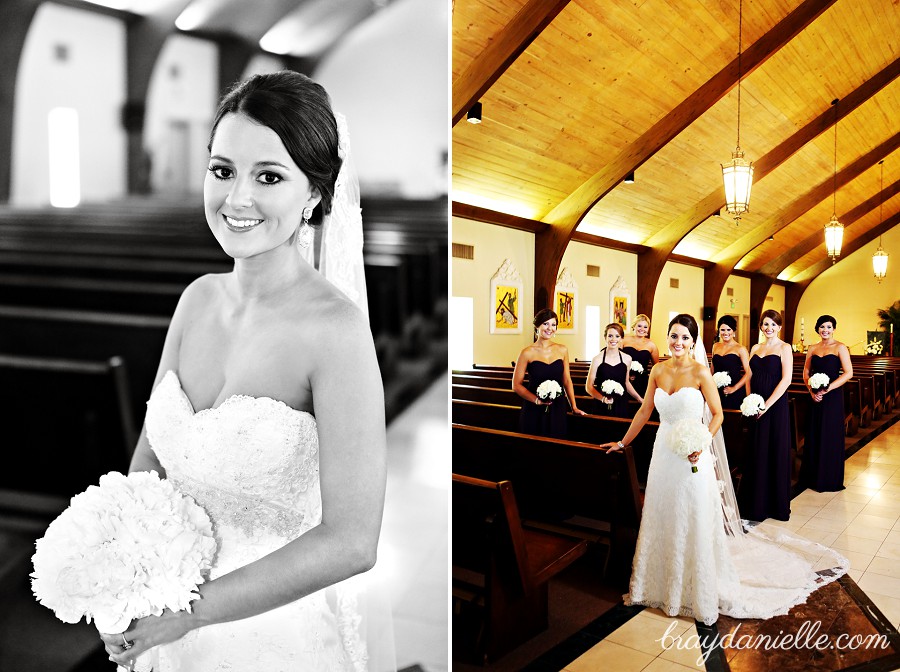 Bridal party portrait in church 