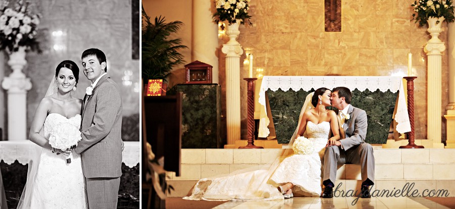 Bride and groom portraits inside of church