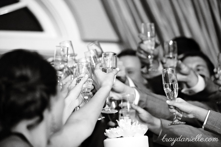 wedding party toasting champagne