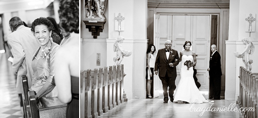 Bride walking down aisle, wedding at St Louis Cathedral in New Orleans