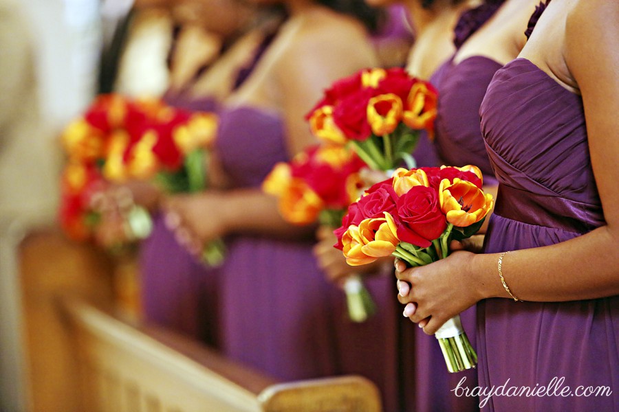 Orange and red bridal bouquets