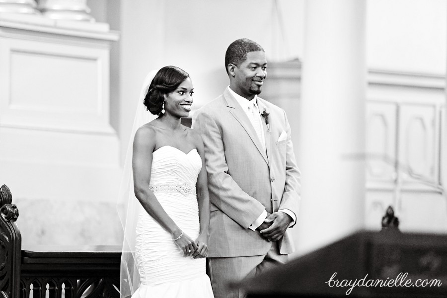 bride and groom during Catholic ceremony, wedding at St Louis Cathedral in New Orleans