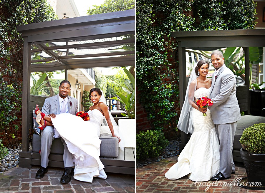 Outdoor posed photos of bride and groom