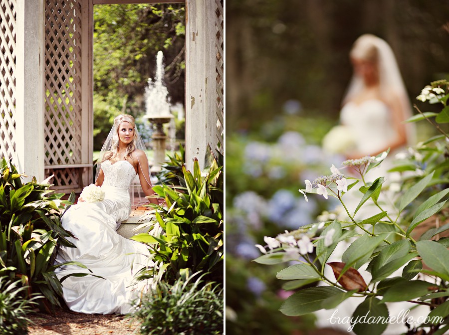 bridal portrait sitting by fountain by Bray Danielle Photography 