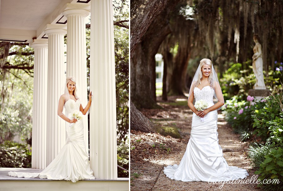 bride posing by large columns by Bray Danielle Photography 