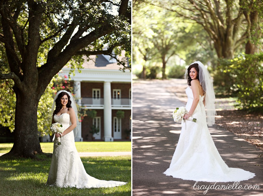 bridal portrait under tree in front of plantation by Bray Danielle Photography 