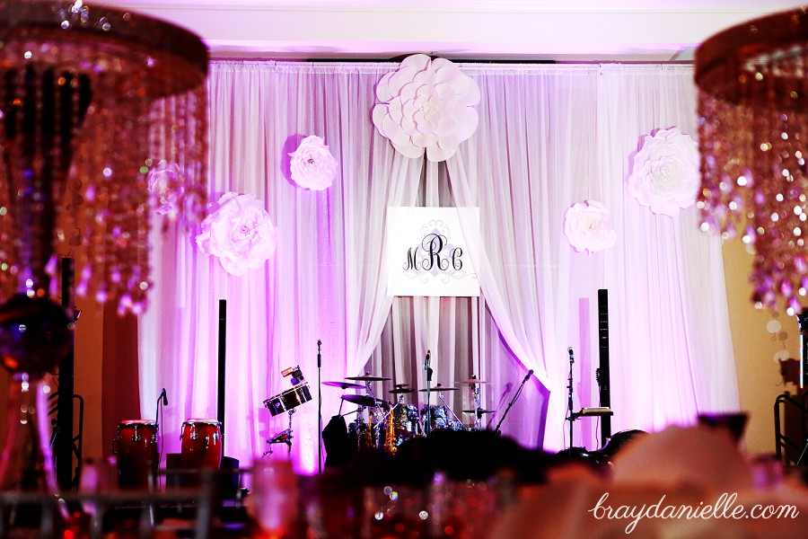 White Curtains Wedding Decor, wedding by Bray Danielle Photography at the Renaissance Hotel 